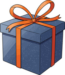 Hand drawn blue gift box orange ribbon celebration surprise vector