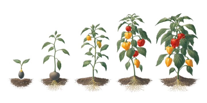 Time lapse of bell pepper plant growth from seed to mature plant.