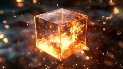 Glowing Cube Of Light Standing In Futuristic Night World