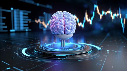 Futuristic brain with digital elements and graphics. - Powered by Adobe