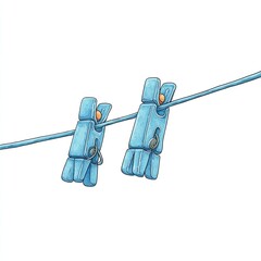 Two light-blue clothespins on a thin, light-blue clothesline