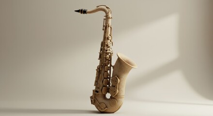 Elegantly Crafted Saxophone Sculpture in Earthy Beige Tones Displayed Artistically