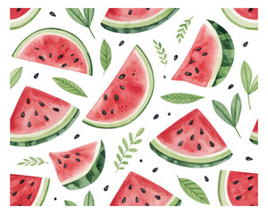 Watercolor watermelon fruit seamless patterns