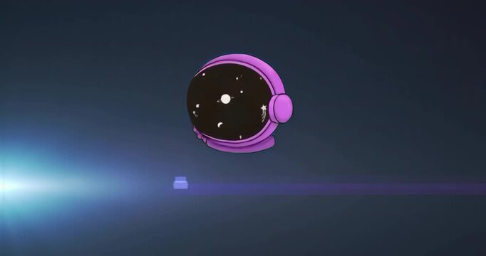 Faint glow starting purple astronaut helmet fading in with sweeping light bar showing cosmic visor