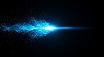 Abstract Digital Particle Stream of Blue Energy Bursting Forward into Darkness