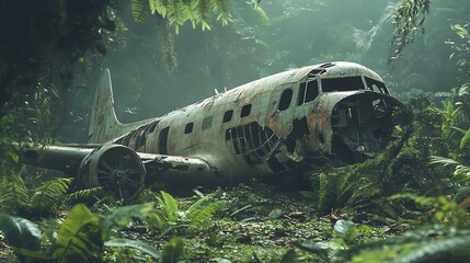 Tropical Rainforest Hides Abandoned Airplane Wreck Under Pouring Rain