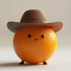 Adorable Cartoon Orange Figurine Smiling Brightly In Straw Hat