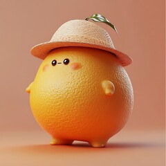 Adorable Cartoon Orange Figurine Wearing a Straw Hat