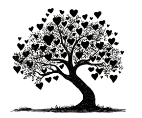 Tree with heart shaped leaves. Romantic, Valentine's, love concept.