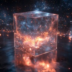 Bright Transparent Cube Emitting Light In Futuristic Night Scene
