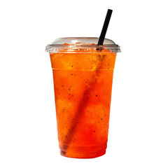 Iced tea with ice cubes in a takeaway cup.