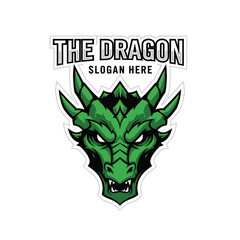 Green dragon head logo design, fierce expression, 
