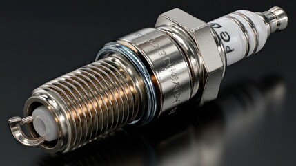 Automotive spark plug component showcasing intricate design on dark backdrop