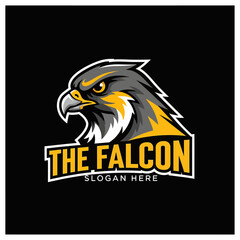 Fierce falcon mascot logo with bold yellow and black typography, representing strength and determination.
