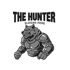 A fierce wolf warrior in armor, logo design, 