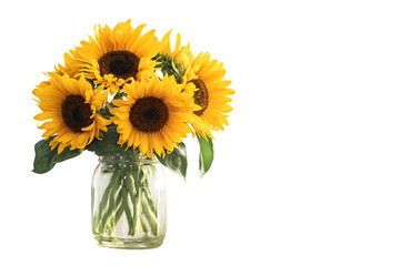 Bright sunflowers in a glass jar, celebrating summer's warmth.