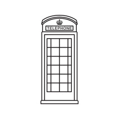 London Telephone Booth Line Art. Iconic British Phone Box Vector Outline for Coloring Page.
