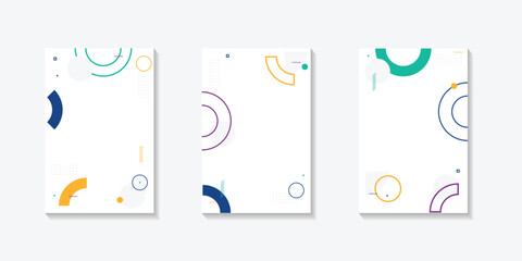 Obraz premium Minimal abstract geometric background with blue, red and yellow circular and wave elements