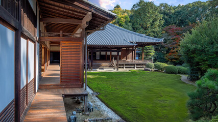 Scenic view of Zuishin-in Temple with beautiful foliage in autumn in Kyoto, Japan