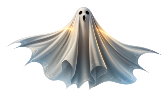 Flying Halloween ghost and flying cloth-covered ghost face , Halloween scary ghost isolated on transparent background