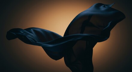 Naklejka premium Dark Fabric Flowing Gracefully Against a Golden Background