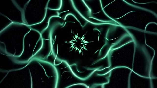 A mesmerizing, top-down video view of a glowing, abstract energy vortex in space, with dynamic teal lines radiating from a dark center. Live desktop wallpaper.