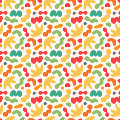 A vibrant and playful seamless pattern with abstract, diverse shapes. Perfect for modern and cheerful designs.
