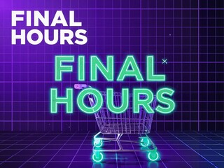 Fototapeta premium Neon sign with shopping cart for final hours sale promotion 