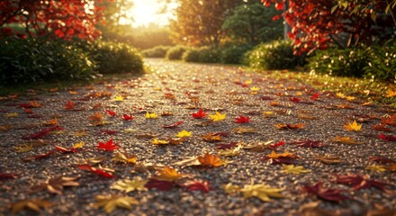 Autumn Path with Colorful Fallen Leaves