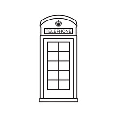London Telephone Booth Line Art. Iconic British Phone Box Vector Outline for Coloring Page.
