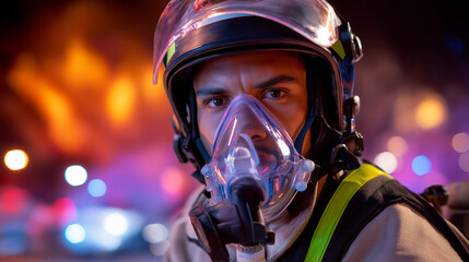 Paramedic with Oxygen Mask and Fiery Background Effect