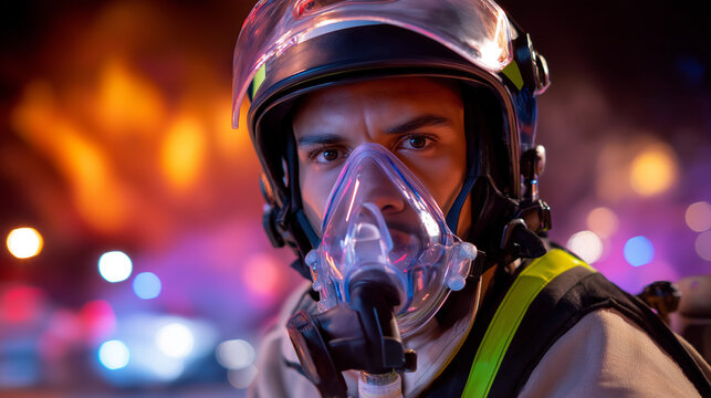 Paramedic with Oxygen Mask and Fiery Background Effect