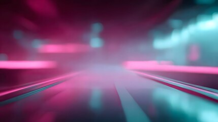 blurred image of a futuristic neon cocktail bar glowing with intersecting purple and teal neon grids, neon cyberpunk palett