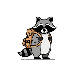 Cute Cartoon Raccoon with Backpack, Ready for Adventure
