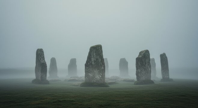 Ancient Stone Circle Shrouded in Fog