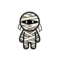 Cartoon Mummy Character Wrapped in Bandages with Sad Expression