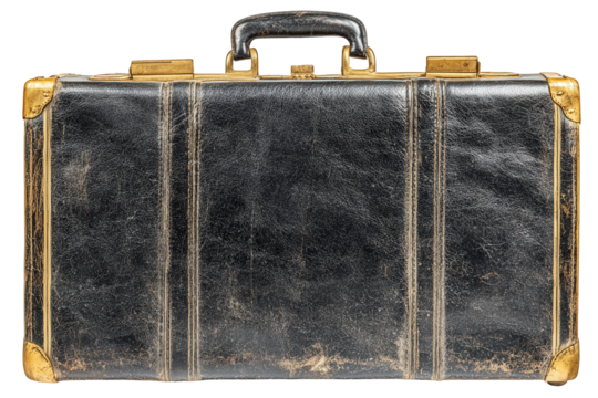 Vintage Black Leather Suitcase with Gold Accents on Transparent Background - Powered by Adobe