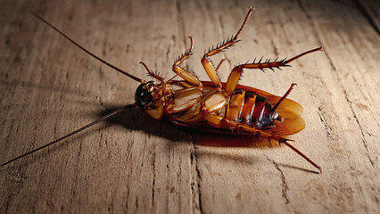 Cockroach lying upside down on the floor, a common household pest