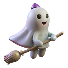 Halloween ghost on broomstick