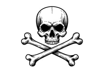 Intricate Ink Skull & Crossbones: Hand-Drawn Illustration