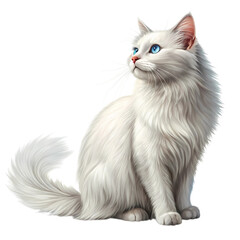 Majestic White Cat: Elegant Persian or Angora Breed, Blue Eyes, Luxurious Fur