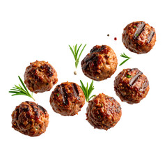 Delicious Grilled Meatballs with Rosemary Levitating against a Plain 