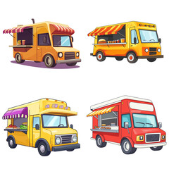 Food truck in a vector cartoon style, isolated white background