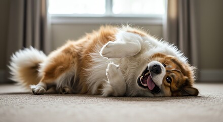 Dog lying on carpet near window