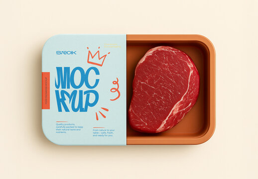 Raw Beef Steak Plastic Food Tray Packaging Mockup