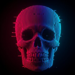 Neon Skull: Glitch Art 3D Render