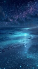 Fototapeta premium A mesmerizing view of a starlit sky over the ocean at night, creating a dreamy scene