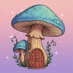 Enchanted Mushroom Home: A Hand-Drawn Fantasy