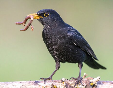 Blackbird with earthworms