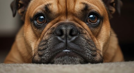 Close-up of a brown bulldog's face